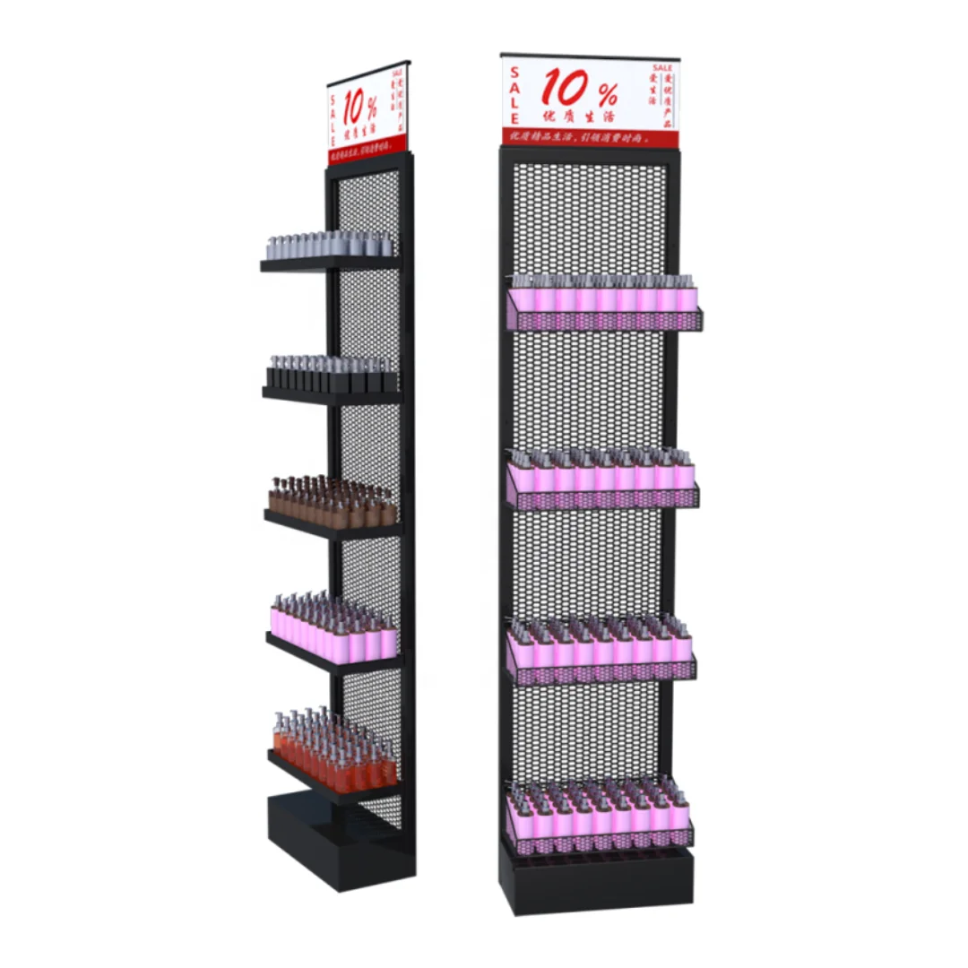 Custom Store Retail Cosmetics Makeup Products Perfume Nail Polish Bottle Drink Snack Floor Metal Screen Display Rack Stand