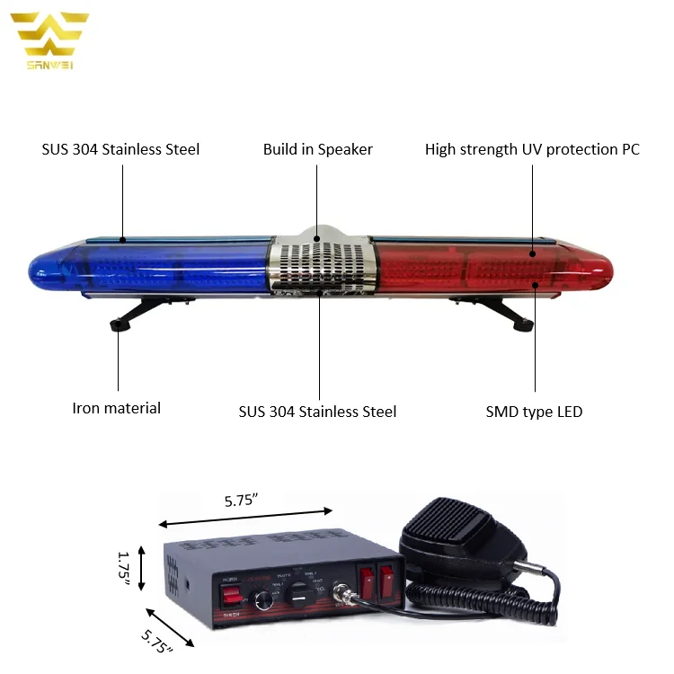 Automobile lighting system 12V red blue Emergency Warning Ambulance revolving light bar with siren speaker microphone