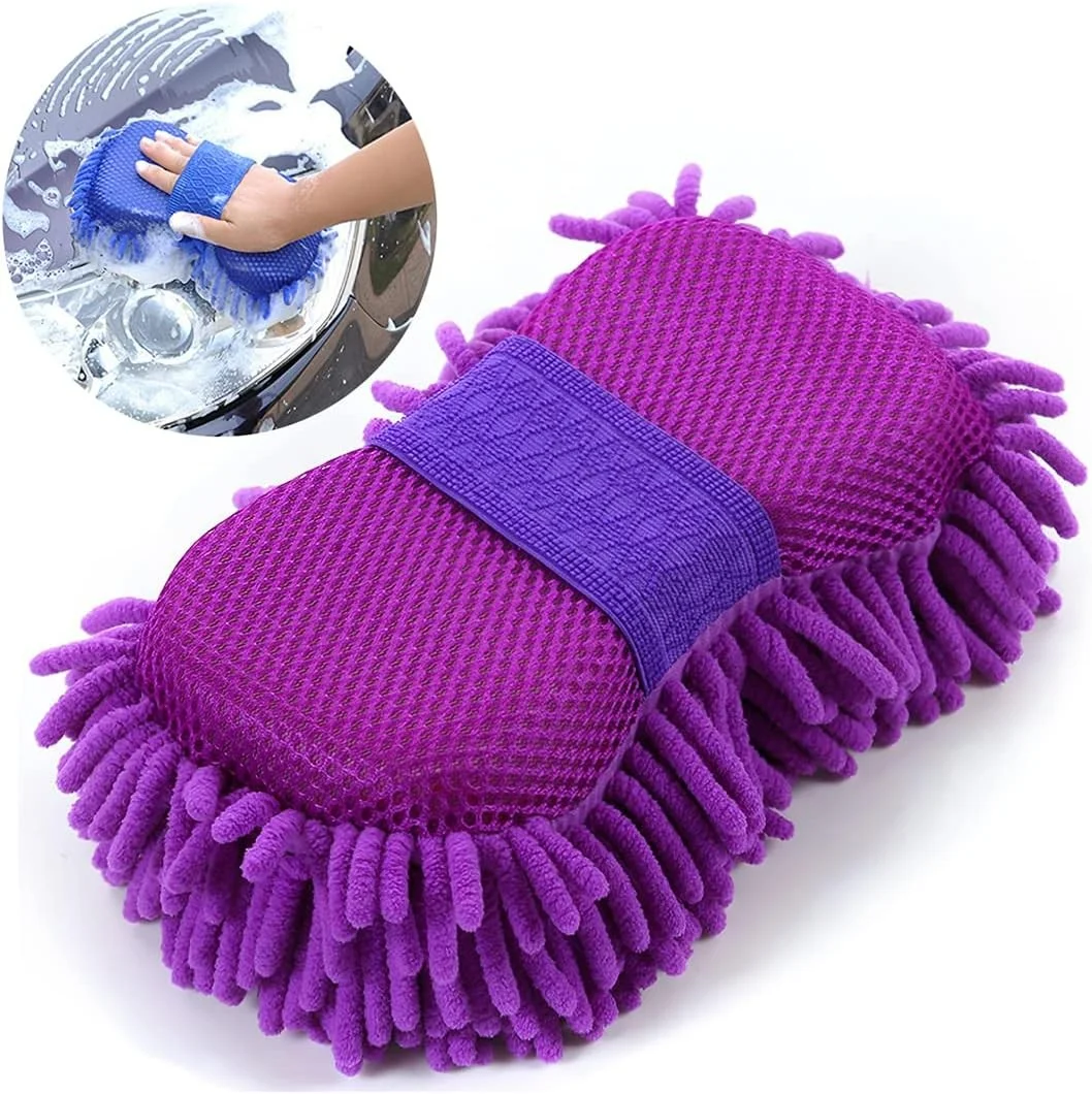 Chenille Microfiber Wash Sponge Mitt Two Sided Lint and Scratch-Free Ultra Absorbent Cleaning Glove