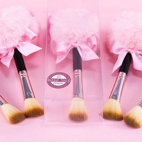 Pink Lovely Fluffy Body Loose Powder Puff Dual-end Used Soft Cosmetic Powder Makeup Brush