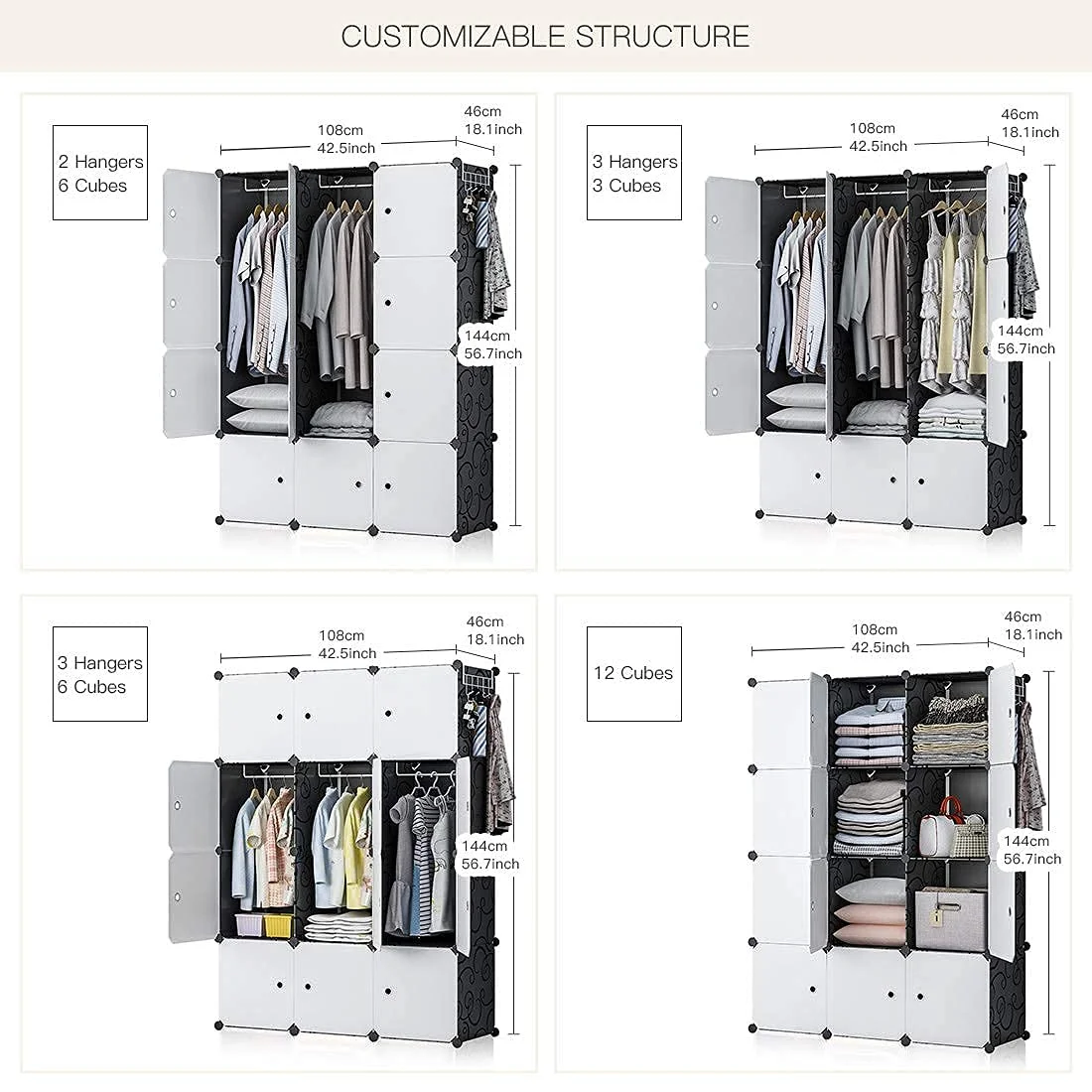 plastic wardrobe Large Cube Storage with Doors Deep Stacking Storage Shelf Clothes Vertical Cube Organization Cabinet