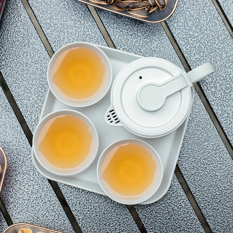 Cheap Gift Custom logo Giveaways Heat Resistant Camping Travel Portable Chinese Kung Fu Infuser 180 ml Tea Pot Set with 3 Cups