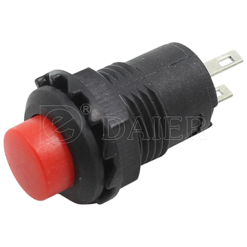 1A 250VAC Plastic Round Button Momentary Push Switch SPST OFF-(ON) 12.5MM Dia. Red Button Black Housing Push Button Switch
