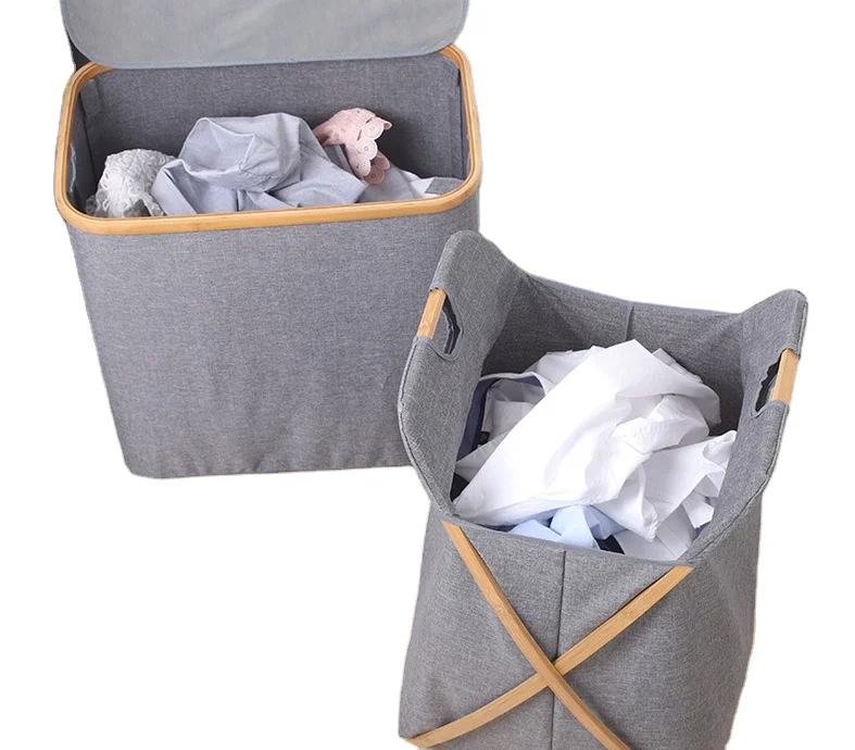 Collapsible Sundries Laundry Bag Bamboo Handles Hamper Moisture-proof Felt Storage Basket
