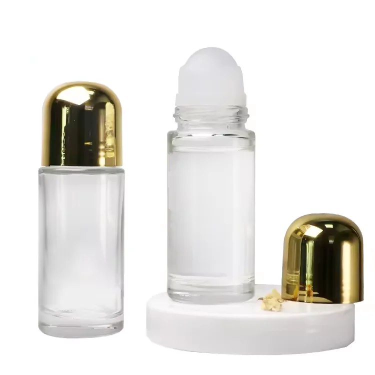 Wholesale empty 30ml 50ml 1oz clear glass essential oil roller bottle glass deodorant roll on bottles with Plastic Roller Ball