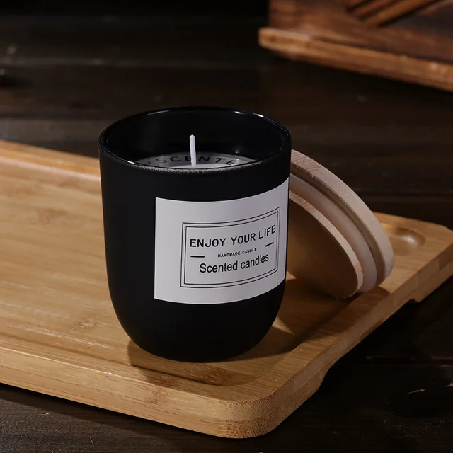 Simple Straight Sided Round Bottom Matte White Candle Jar with Wood Lid and Box Packing for Candle Making