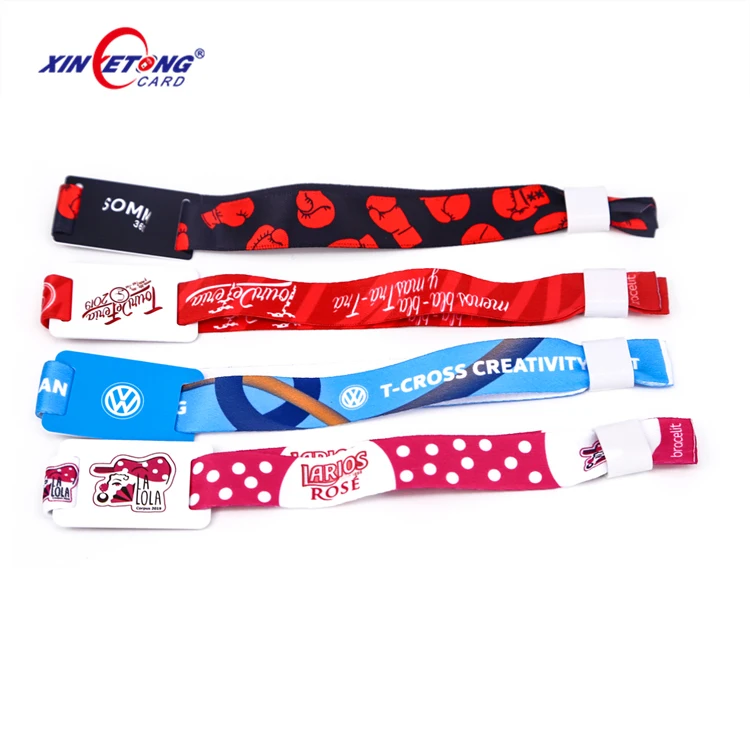 Ticket Rfid identification bracelet -13.56 mhz Chip Card Custom Woven Fabric,Thermal Transfer,Satin Soft Band RFID Wristband