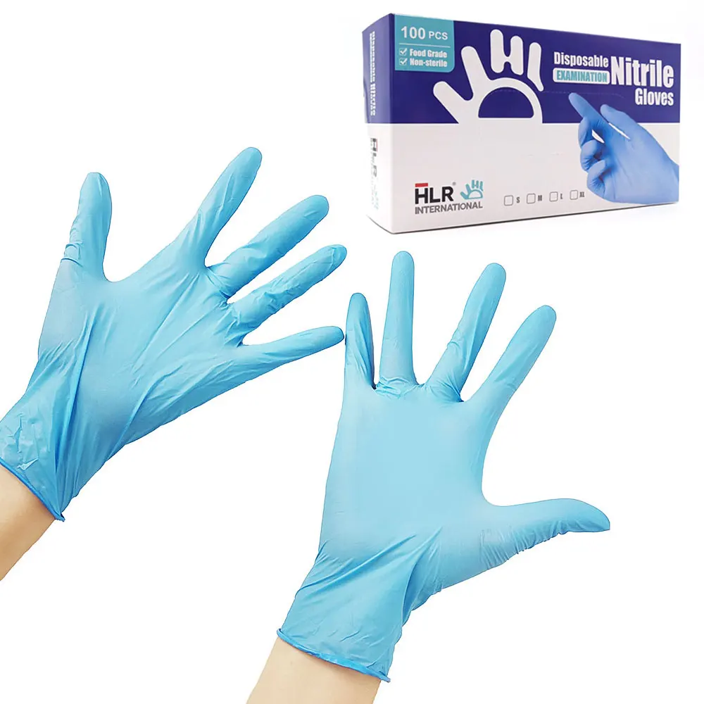 HLR Factory Direct Sales Plain Blue Nitrile Latex Strong and Durable for Disposable Nitrile Mitten