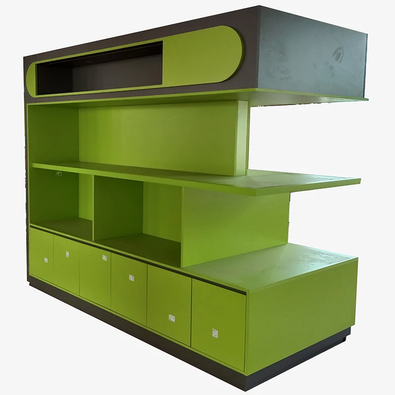 Customized pet store display cabinet, wooden paint free product display rack for the entire store