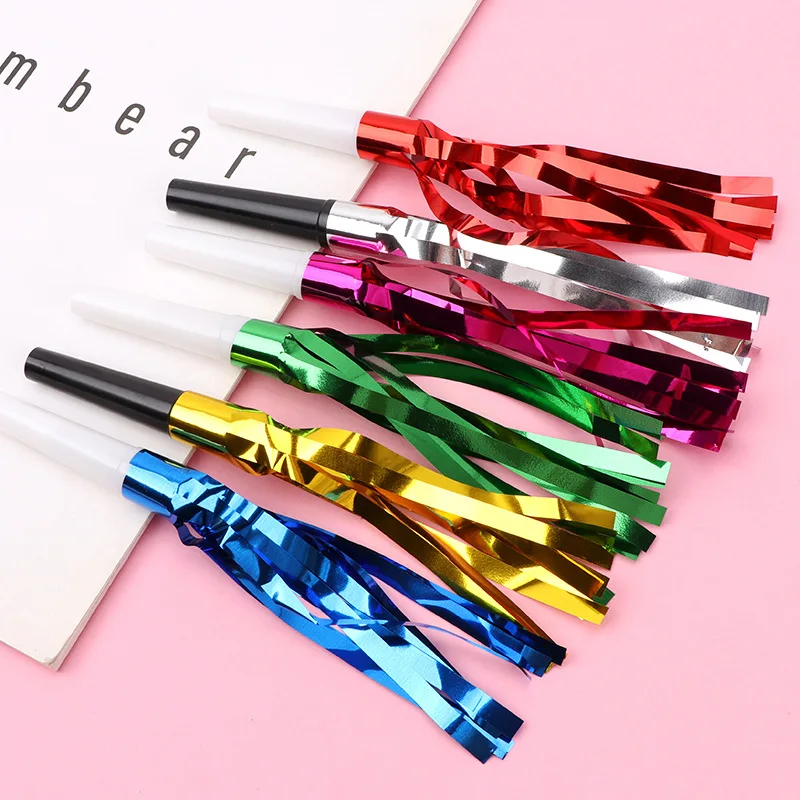 6pcs Pack Promotional Party supplies Blow Horns Noise Maker Blowouts Whistles Tassel Fringe Cheer props Noisemaker