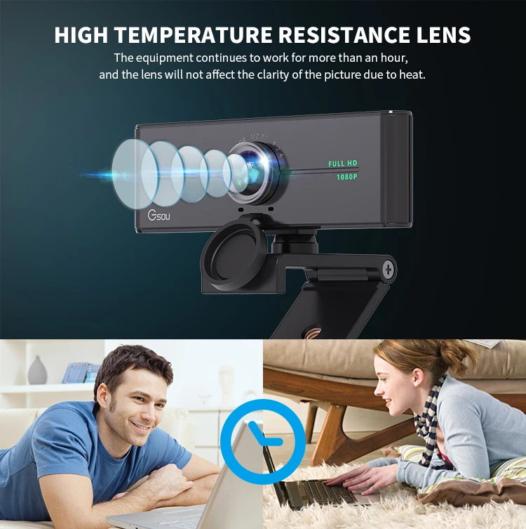 
1080P Web Camera HD Webcam with Microphone & Privacy Cover, 2021 Gsou USB Computer Camera, 77 degree Wide Angle for Zoom Skype 