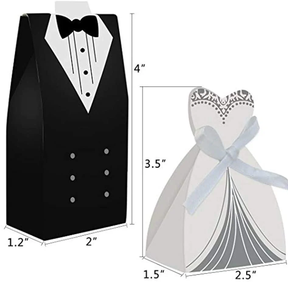 Easy Folding DIY Candy Box Wedding Party Favor Dress Tuxedo Bride Candy Box for Wedding Bridal Party