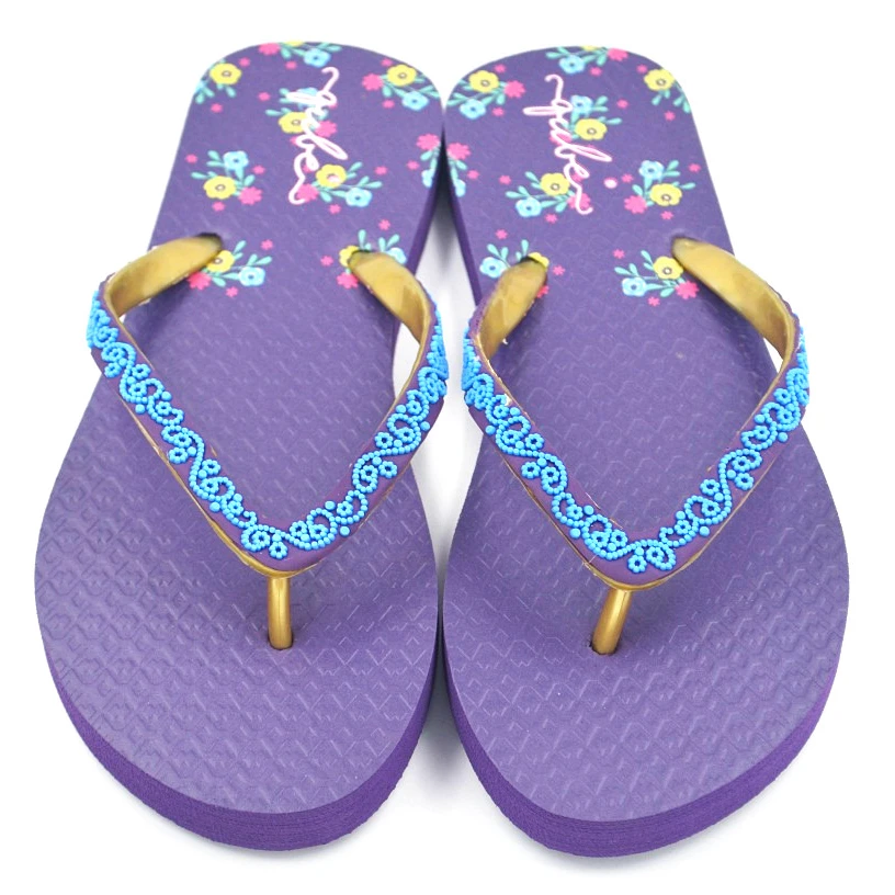Factory Direct Price Purple Print Flip Flop Straps Slippers Summer Light Nonslip Flip Flop Wedding For Beach