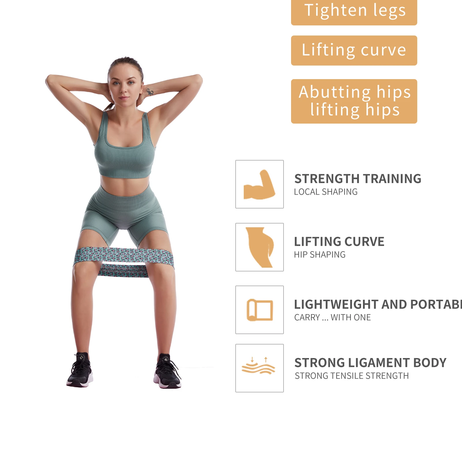 
MULTI-ELASTICITY Leopard Print Yoga Gym Exercise fitness squat Polyester cotton latex silk Non Slip Hip Circle Resistance Bands 