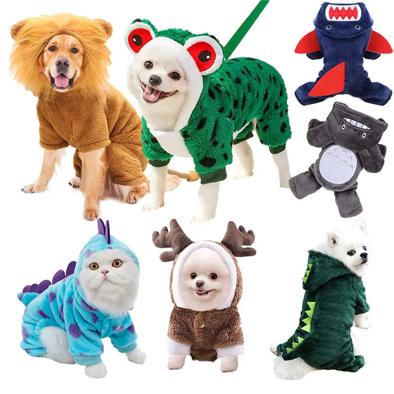 Pet supplies small and medium-sized dog dog clothes cat clothing autumn and winter four-legged cotton-padded coat cartoon