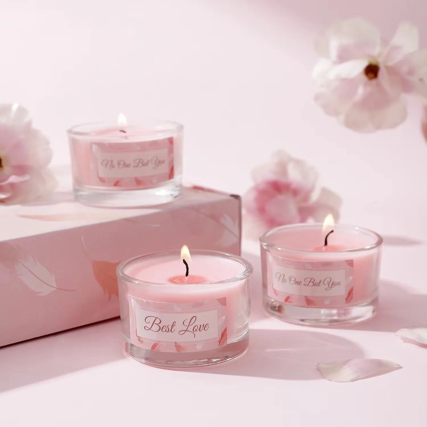 Cherry Blossom Elegance Sakura Candle Scented Candles Pink Soy Wax Candle Gift Set