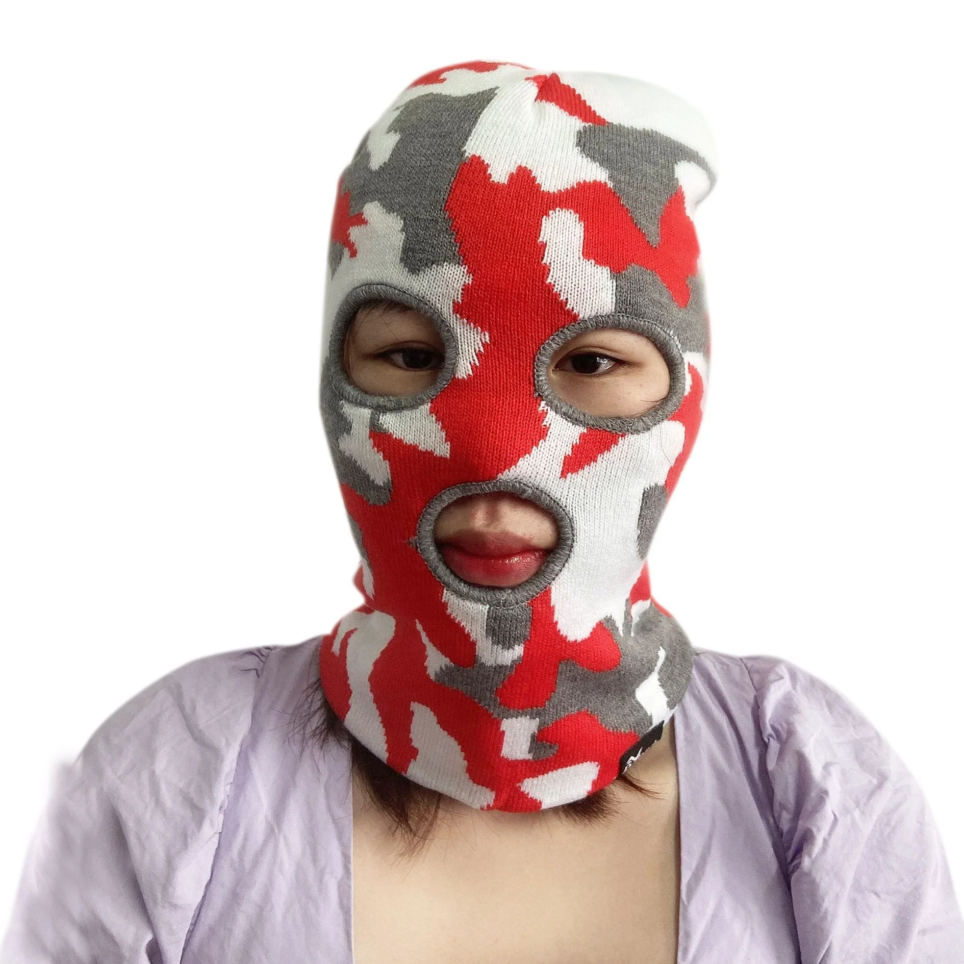  wholesale men acrylic jacquard design full face mask custom 3 hole knit ski balaclava