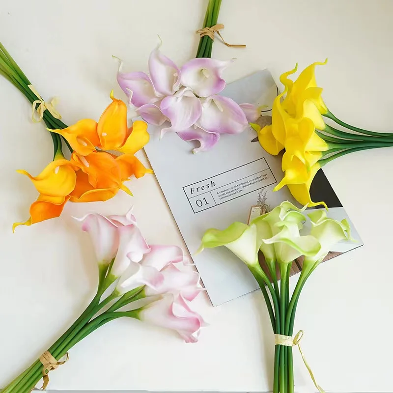 Decorative Real Touch Artificial PU Calla Lily Flowers Wedding Bouquet Artificial White Calla Lillies Flower Bouquet For Wedding