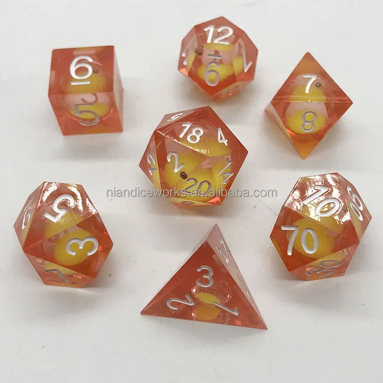 dnd sharp dice set resin custom transparent  liquid core resin dice