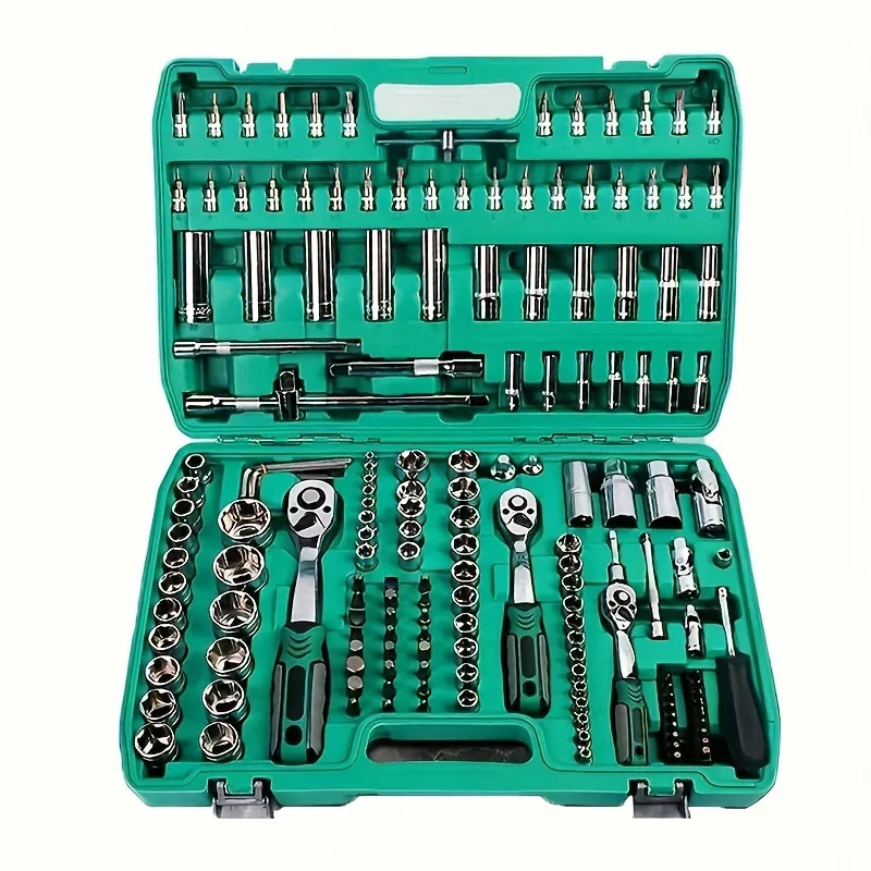 Professional 172pcs Chrome Vanadium Steel Auto Repair Set Uncharged Power Mode Hand Kit Ratchets Wrenches Bits Hard Case Box