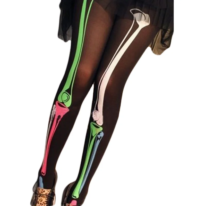 Непрозрачные колготки для женщин и девушек в стиле рок-Джей, скелет, кость, призрак, Хэллоуин