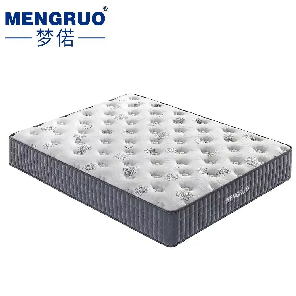 Foshan Mengruo factory custom hotel queen size double bed mattresses comfortable 5-zone rolled up pocket spring mattress