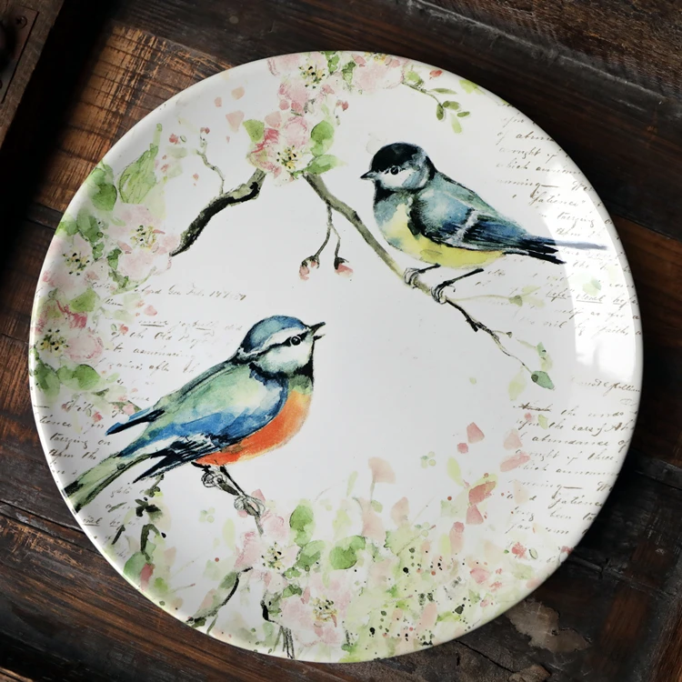Ceramic Plate & Dish Restaurant Dinnerware Plates Round POTTERY Customized Eco-friendly with Bird Design