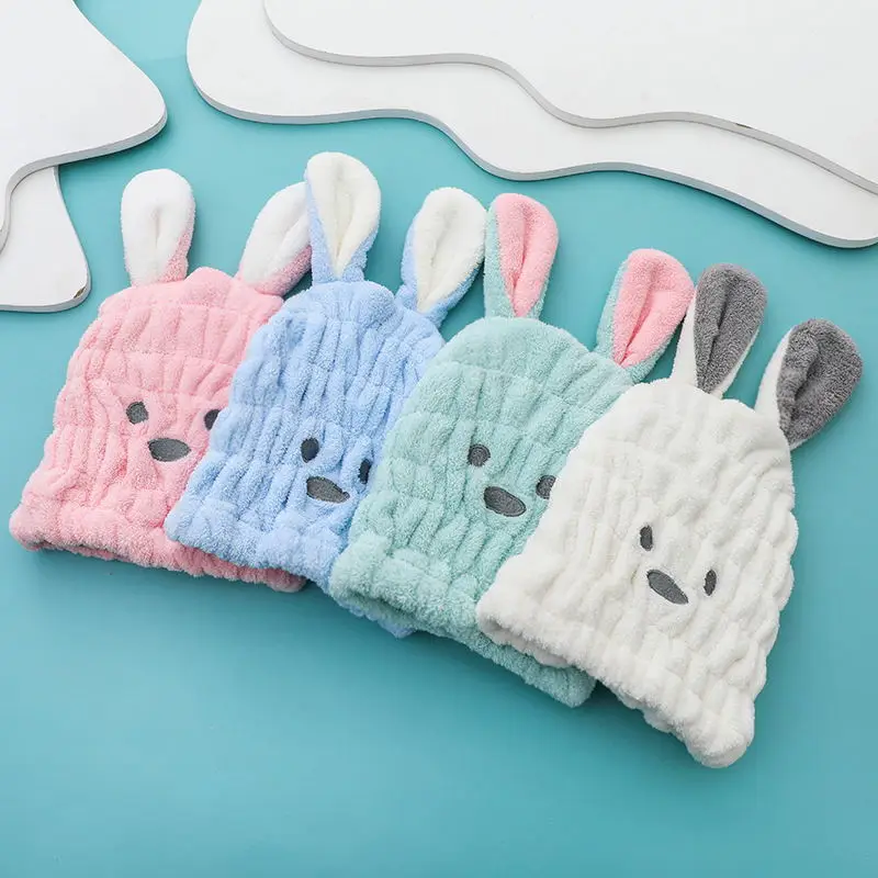 kids cute rabbit design elastic Hair towel microfiber quick dry wrap turban bath shower head towel