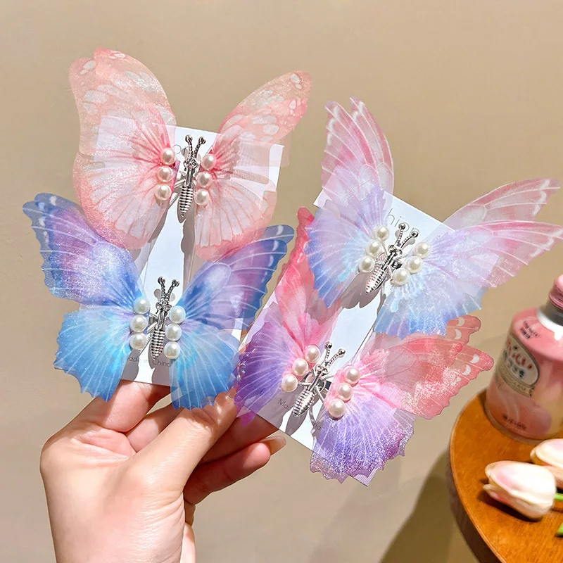 Butterfly Hair Clips Boho Big Pearl Green Butterfly Hair Barrette 3D Moving Wings  Fairy Hairpin Accessories for Women Girls