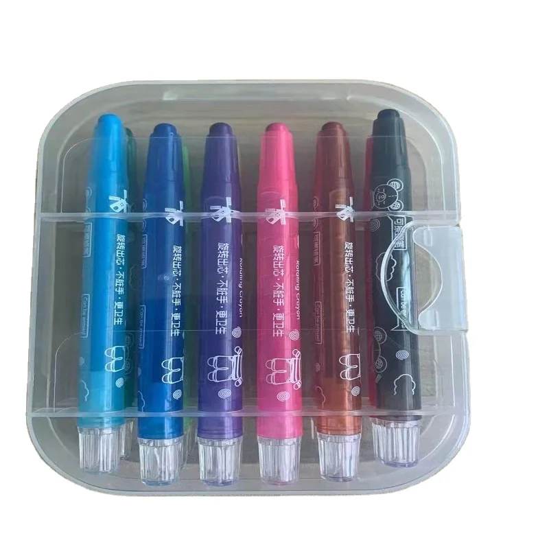 Rainbow Crayon Pen For Children Rotatable Crayon Set 12 Colors Art Supplies Twist Crayon