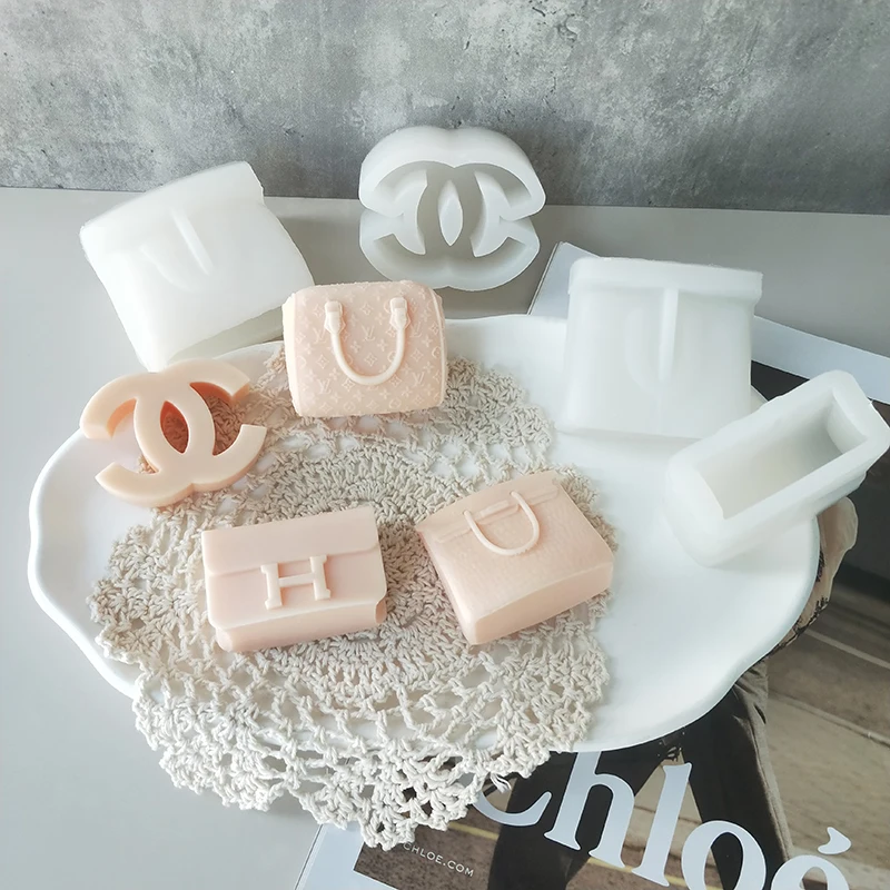 New Design Wallet Women Cosmetic Bag Epoxy Resin Scented Candle Silicone Mould Ladies Mini Brand Handbag Candle Mold