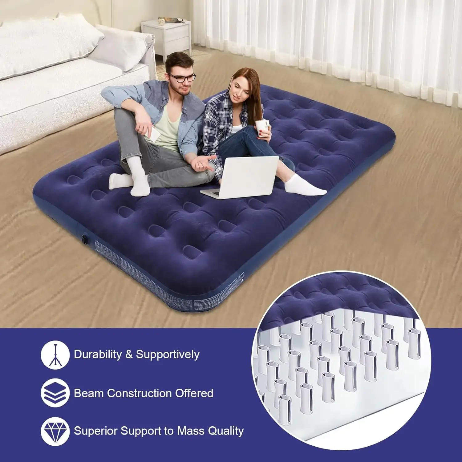 Explosive Models Eco-friendly PVC Fabric 40 Coil Beam Inflatable Air Mattress with Load-bearing Stability
