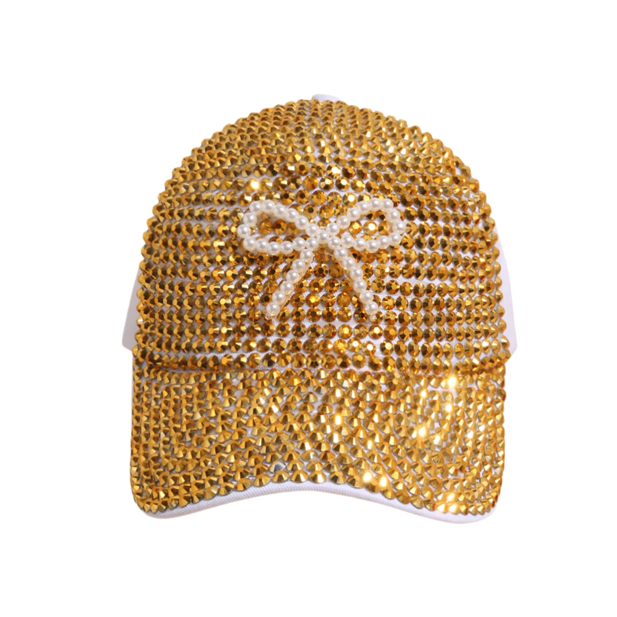 Spring Summer Sparkle Bling Rhinestone Bejeweled Crown Diamond-encruste Fashion Hats Sports Baseball Caps with Pearl Bow