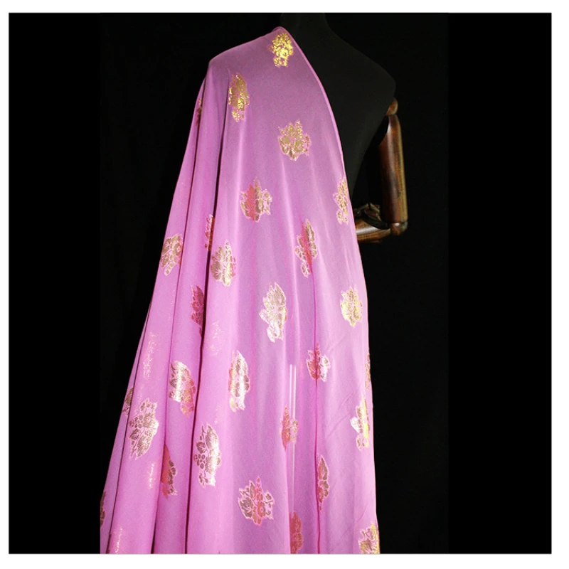 Metallic Silk Lurex Fabric 10mm Silk Georgette Fabric Jacquard Fabric with Gold Lurex