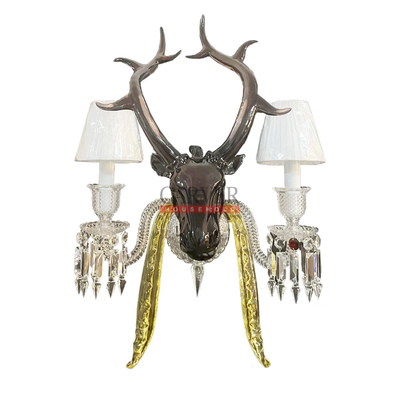 Luxury Crystal Decorative Chandelier Deer Wall Lamp 2L