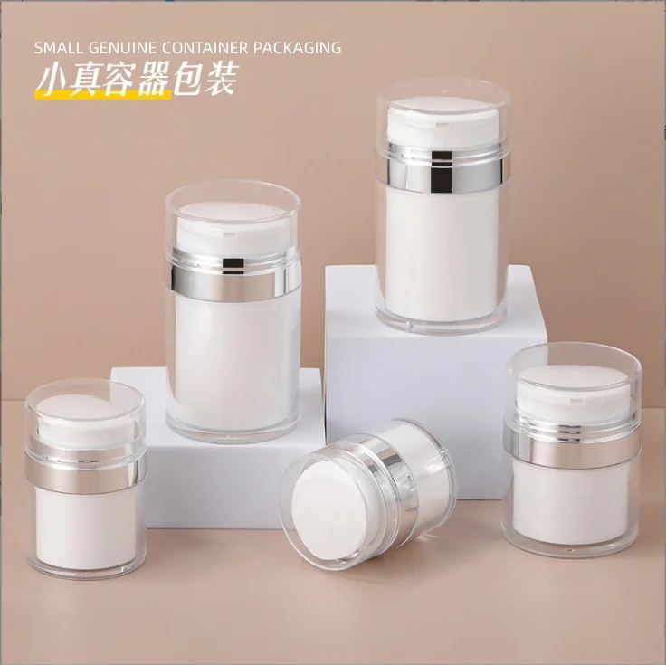 Customs logo 15g 30g 50g 80g 100g press type vacuum cream bottle travel portable airless jar face cream bottle