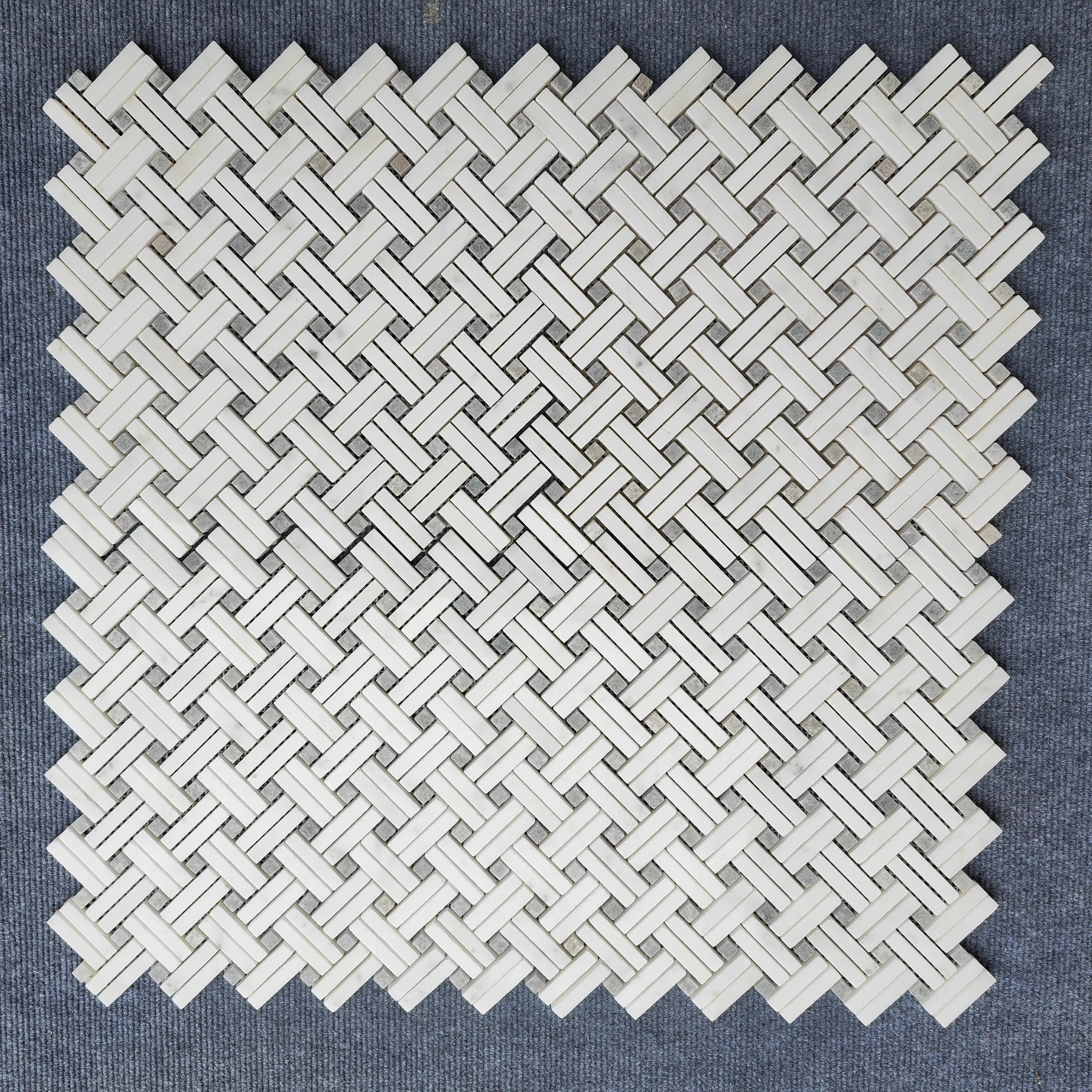 Custom Kitchen Backsplash Wall Stone Veneer Carrara Herringbone Polished White Marble Mosaic Tiles For Bathroom Floor Shower