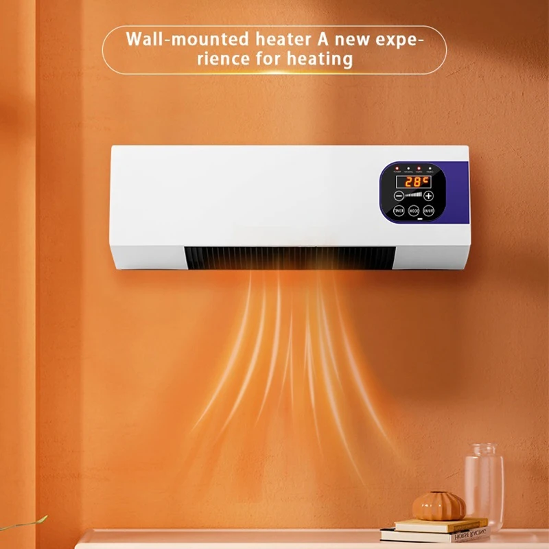 Small 2000W Wall Mounted Hanging Remote Timing Ceramic Fast Heating Space Air Hot Electric Fan Heater With Display For Bathroom