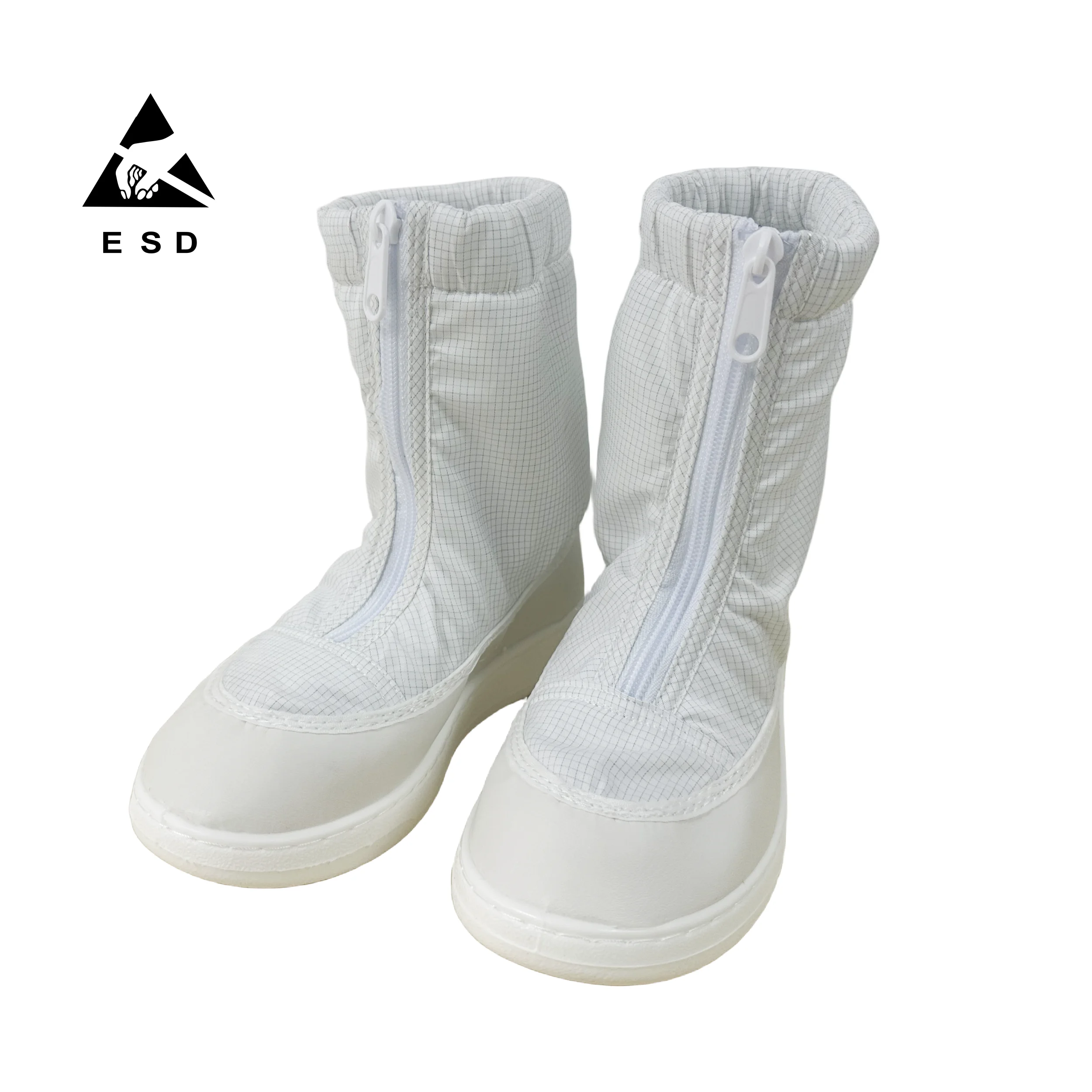Class 10-1000 Pu Sole White Grid Antistatic Cloth Fabric add Conductive wire ESD Clean Room safety dust free Mid Booties