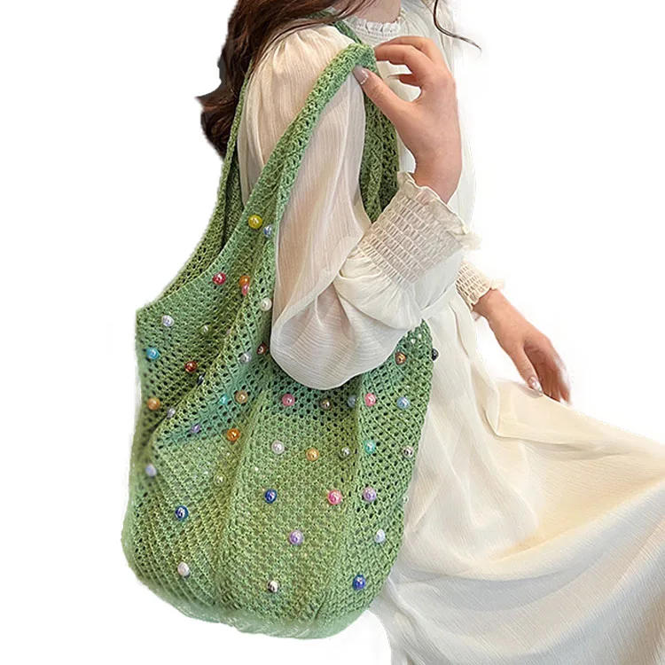 New Arrival Women Fashion Grass Woven Bags Summer Fashion Beach Tote Bags Handmade Woven Shoulder Bags with Jewelry