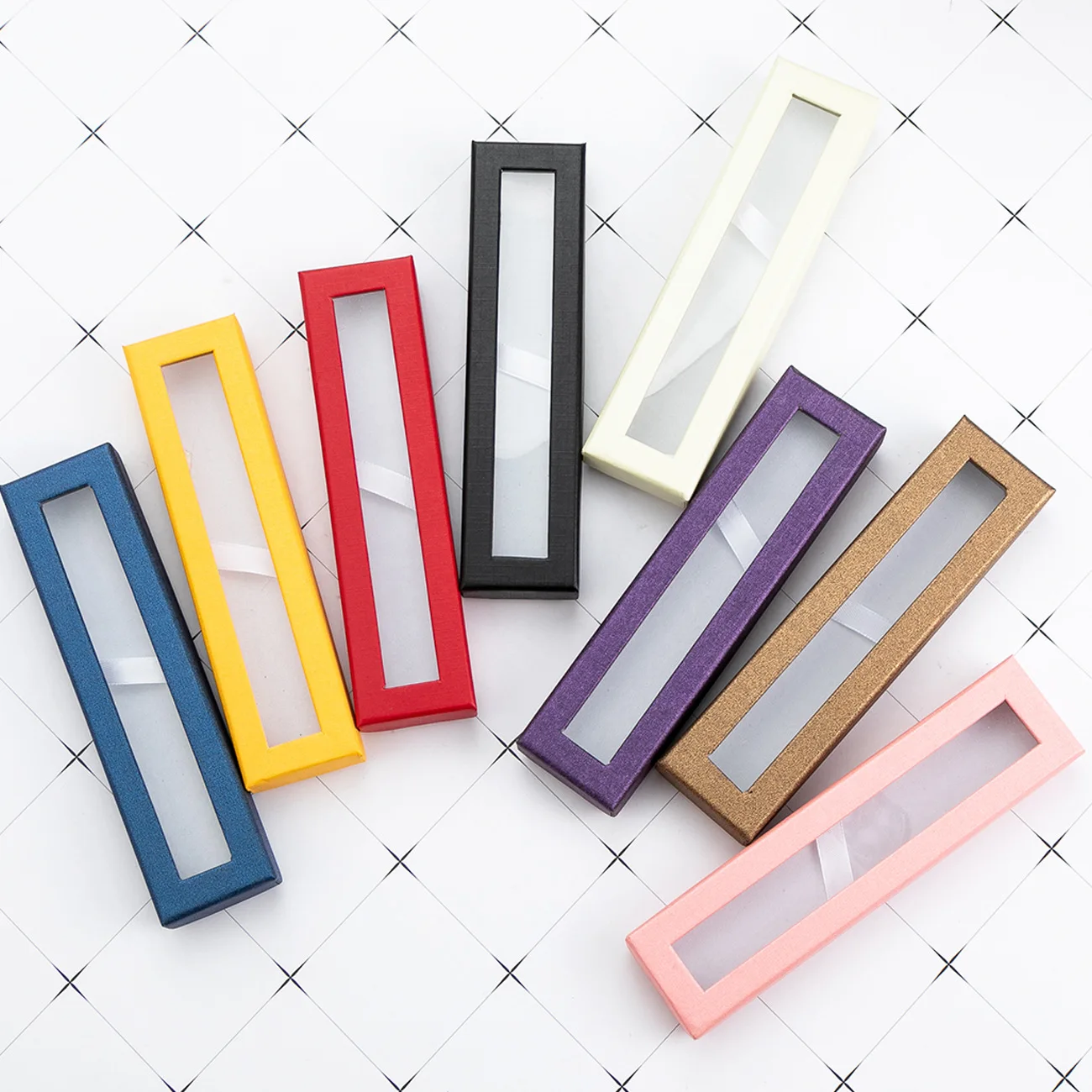 Custom Gift Pen Packaging Boxes Small Cardboard Paper Pencil Case Transparent Clear Lid Pens Box With PVC Windows