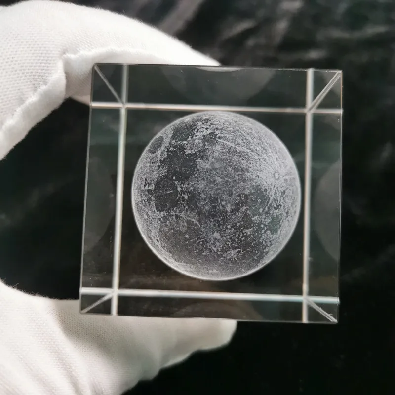 Ramadan moon 3d carved crystal square nightlight solid wood base company commercial led light luminous crystal led light