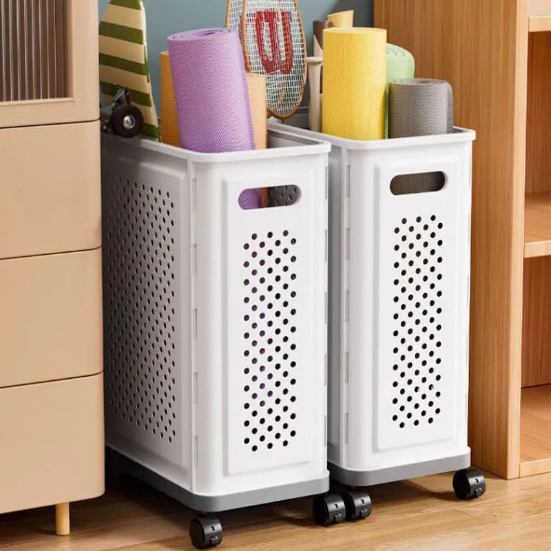 PP Ventilate Yoga Mat Storage Rack Toy Sundries Storage Organizer Plastic Laundry Basket With Wheels