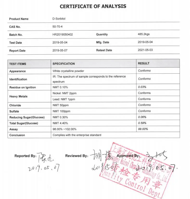 
Sweeteners high quality food grade D-Sorbitol 