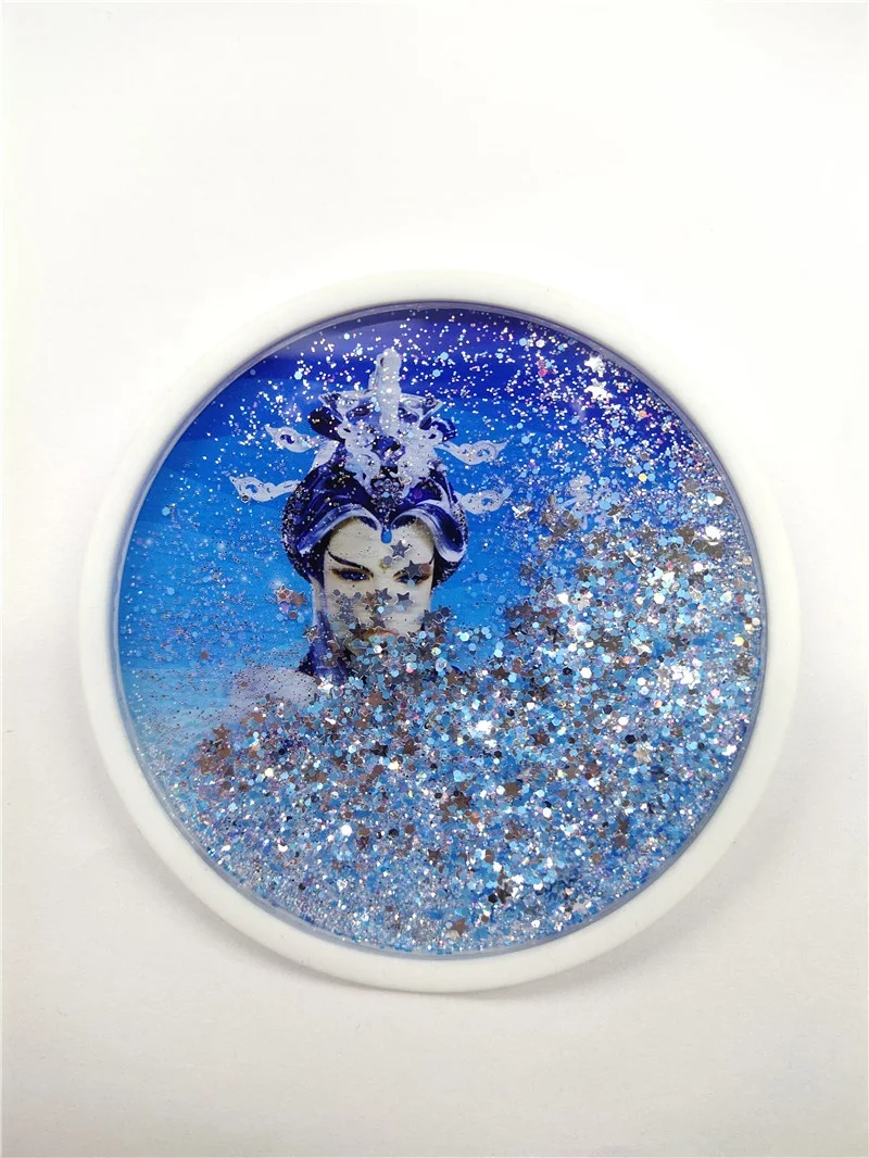 Clear Acrylic Glitter Sparkle Shiny Waterfall Snow Floating Liquid Oil Coaster for Gifts