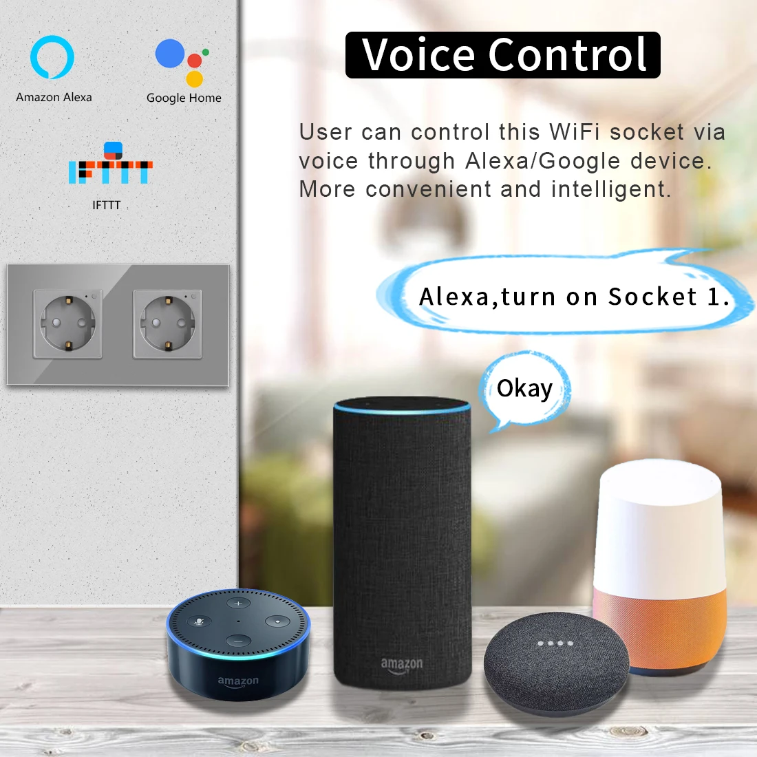 Bingoelec Tuya Smart Double Wifi RF433 remote function European wall schuko socket Type F with led indicator