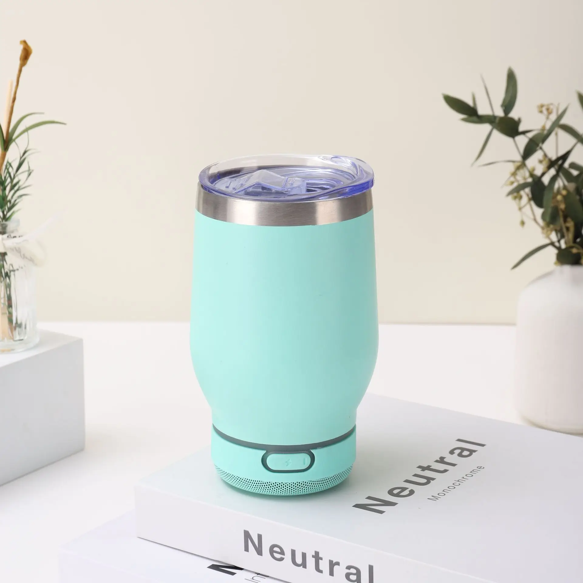 12oz wine tumbler wholesale type C blue-tooth speaker tumbler powder coated cups with lid smart cups for camping travel mugs