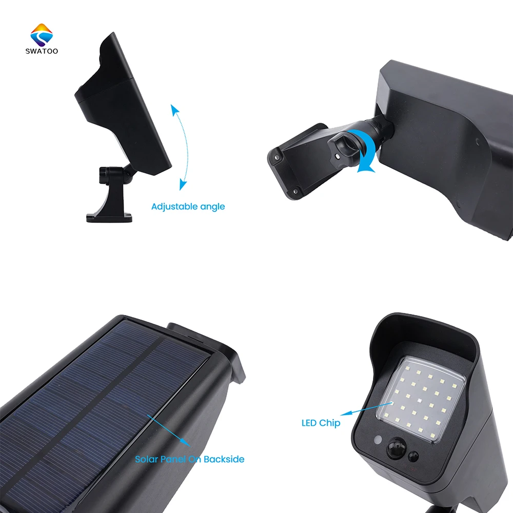 New Design Adjustable Outdoor Waterproof Solar Powered Outdoor Wall Led Garden Security Flood Light Motion Detector Sensor