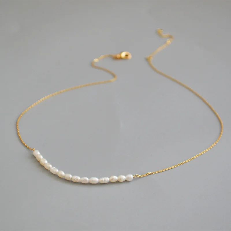 Freshwater pearl necklace brass chain 18k gold plated jewelry luxury pearl necklace