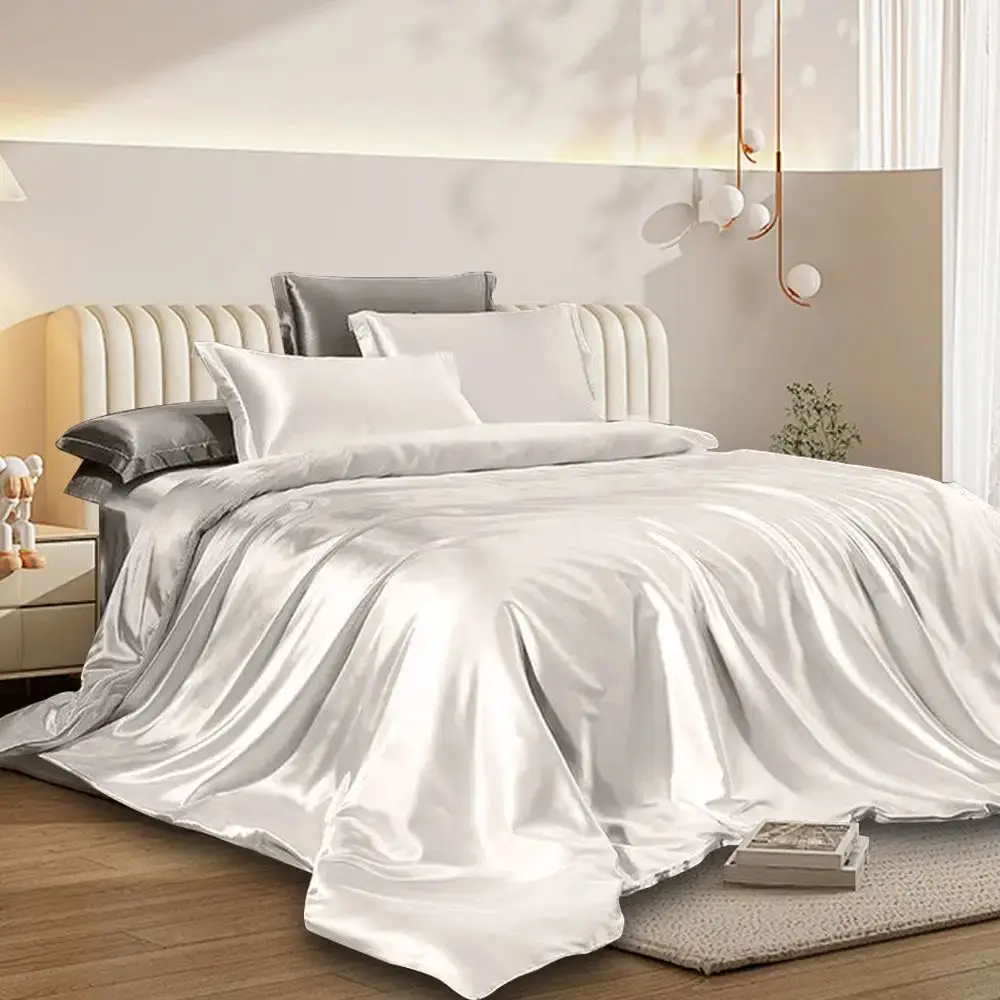 Luxury 100% Bamboo Comforter Set Modern Woven Patchwork Bed Sheets with Linen Filling Queen Size Bed Linen for Home Use